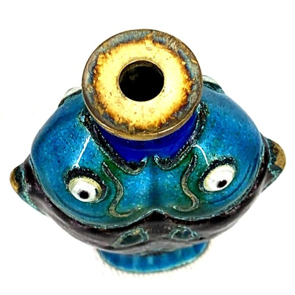 Double Koi Fish Metal & Enamel Snuff Bottle Vintage 2 5/8" Tall Original Box - Picture 10 of 10